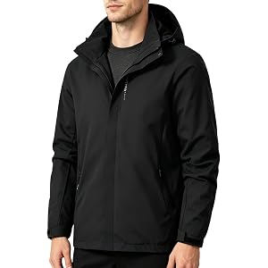 Men's Lightweight Waterproof Rain Jacket for Outdoor Softshell Breathable Windbreaker Rain Coat Hooded with Pockets