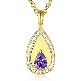 Birthstone Pendant Necklaces for Women 925 Sterling Silver Teardrop Pendant Necklace Birthday Jewelry Gift, 18"+2" Inches