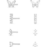Amazon Essentials Cubic Zirconia Butterfly and Bar Stud Earring Set