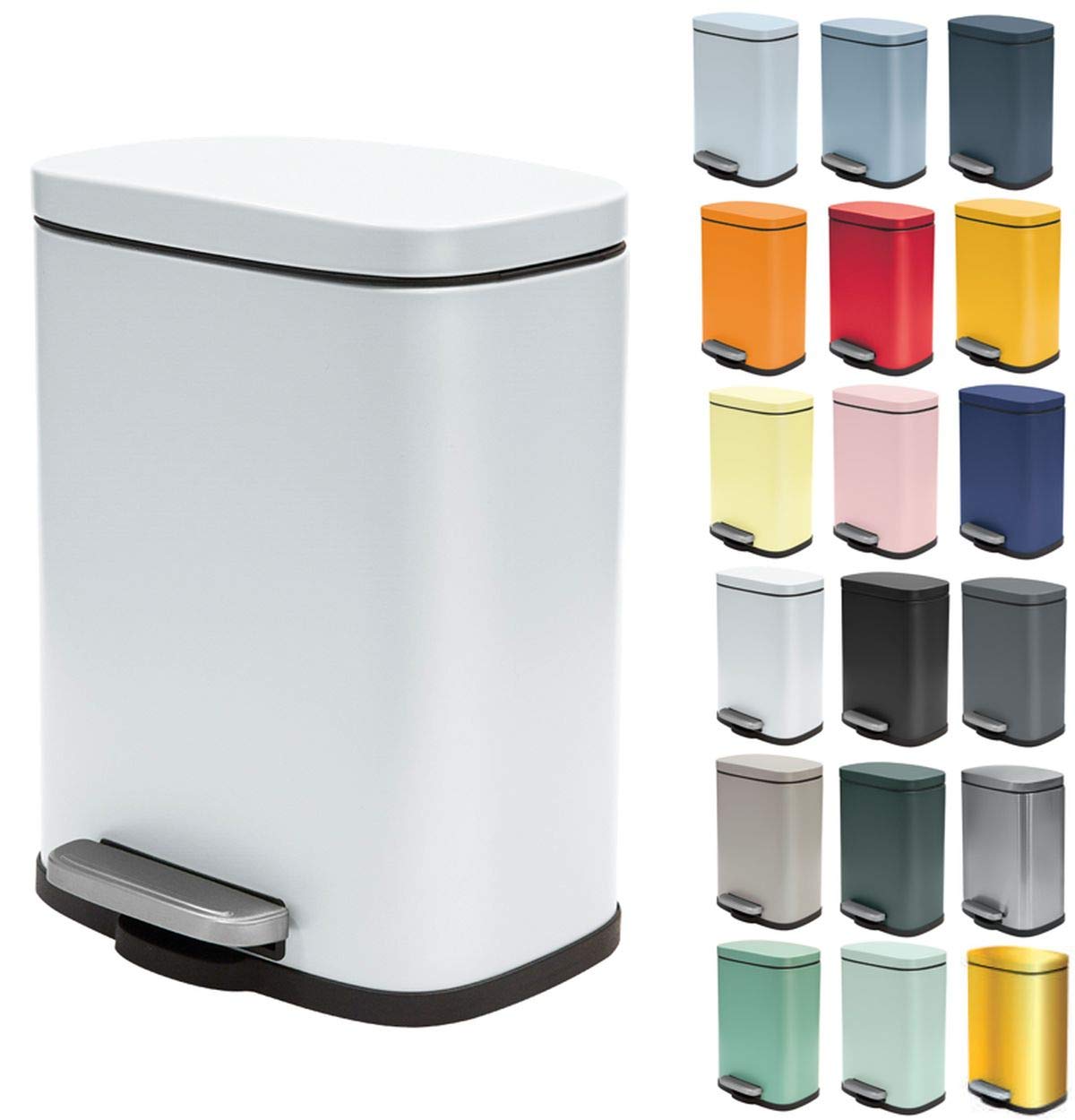 SPIRELLA Akira Collection Pedal Bin 21.4 x 17.6 x 30 cm (5 Litres), Steel, White, 21.4 x 17.6 x 30 cm