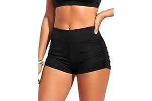 Women's Swim Shorts High Waisted Swimsuit Shorts Adjustable Ruched Side Boyshorts Tummy Control Bathing Suit Bottom