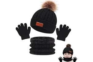 Kids Winter Beanie Hat Scarf and Gloves Knit Set Warm Knitted Beanie Cap for Boys Girls for 1-6 Years Old