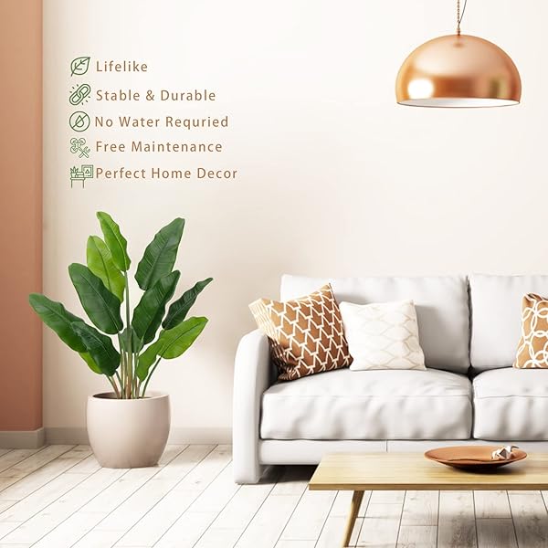 HOLLYONE 2PCS LARGE ARTIFICIAL BIRD OF PARADISE PLANT IN POT, 30″ FAKE PALM TROPICAL FERNS POTTED PLANTS, 2.6FT FAUX PLANTAIN BANANA LEAF PLANT FOR INDOOR OUTDOOR HOME GARDEN DECORATION