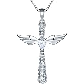 YL Cross Necklace 925 Sterling Silver Angel Wings Pendant Teardrop Birthstone Criss Jewelry for Women