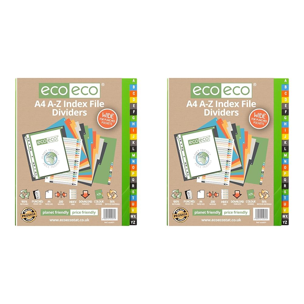 eco-eco A4 50% Recycled Set 24 A-Z Wide Index File Dividers (Pack of 2)