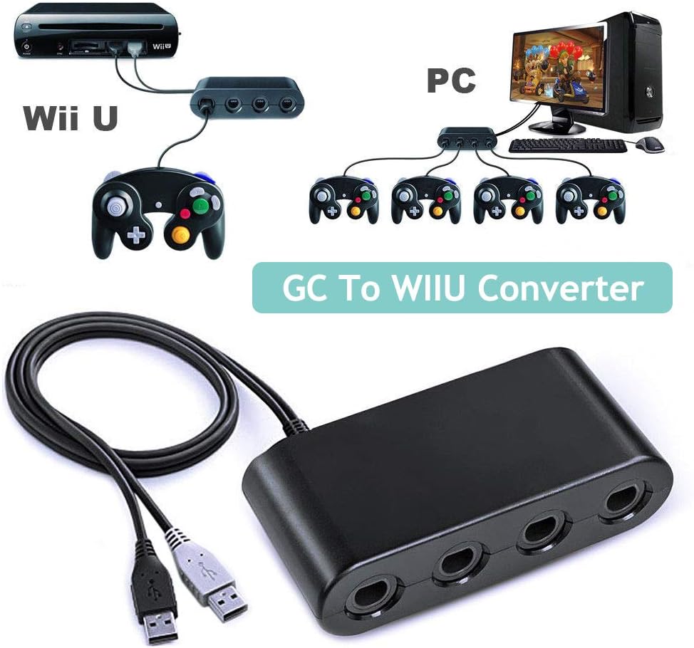 AITOO Gamecube Controller Adapter - [Updated Version] Adapter Converter Wii U, Switch, PC, No Driver Needed USB - 4 Port Gamecube NGC Controller Adapter Multi-Player Games,Easy to Plug