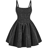 WDIRARA Women's Casual Square Neck Denim Dress Ruffle Hem A Line Mini Dress