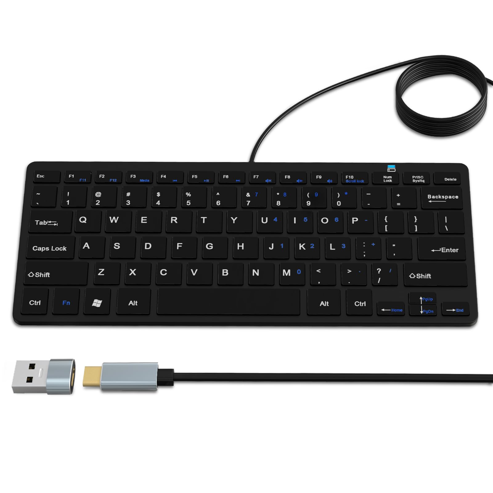 Photo 1 of Ultra-Slim 78keys USB-C Mini Wired Keyboard with Media Hotkeys for Apple Mac Pro, MacBook 56Pro/ iMac, Air, Mac Mini, Laptop Computers, Windows Desktop PC 11/10/8/7, With USB-C to A OTG Adapter, Black