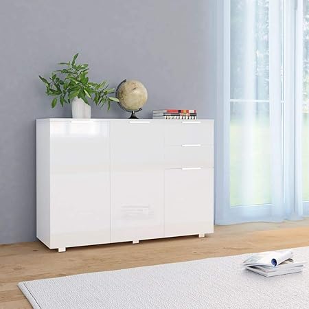 Festnight Sideboard Wide Storage Cabinet With 2 Drawers And 3 Doors High Gloss White 107x35x76 Cm Amazon Co Uk Kitchen Home
