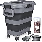 Dog Food Storage Container，10-25 lbs Airtight Collapsible Cat Food Storage Container with Attachable Wheels, Portable Handle,