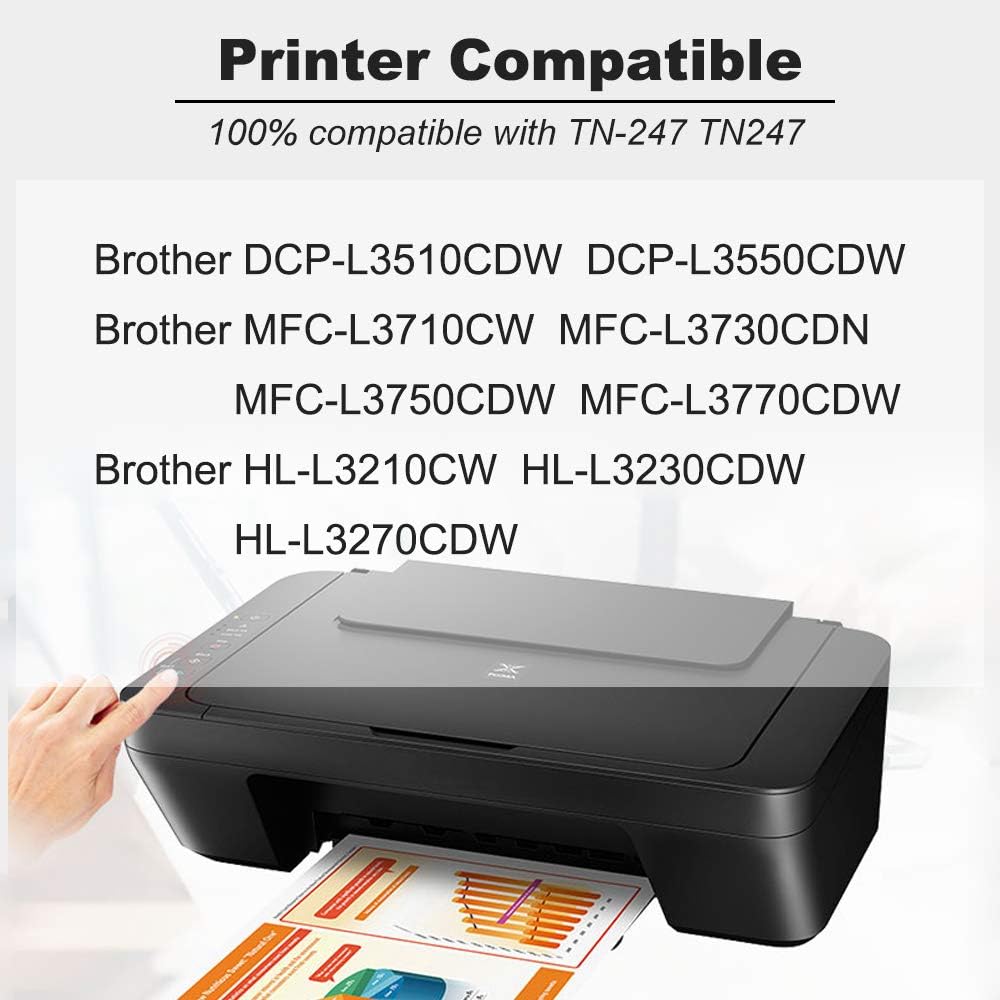 SINOPRINT TN247 TN243BK Toner Compatible for Brother TN-247 TN243CMYK Black For MFC-L3750CDW MFC-L3770CDW MFC-L3710CW DCP-L3550CDW DCP-L3510CDW HL-L3210CW HL-L3230CDW HL-L3270CDW (1-Black) - Image 3