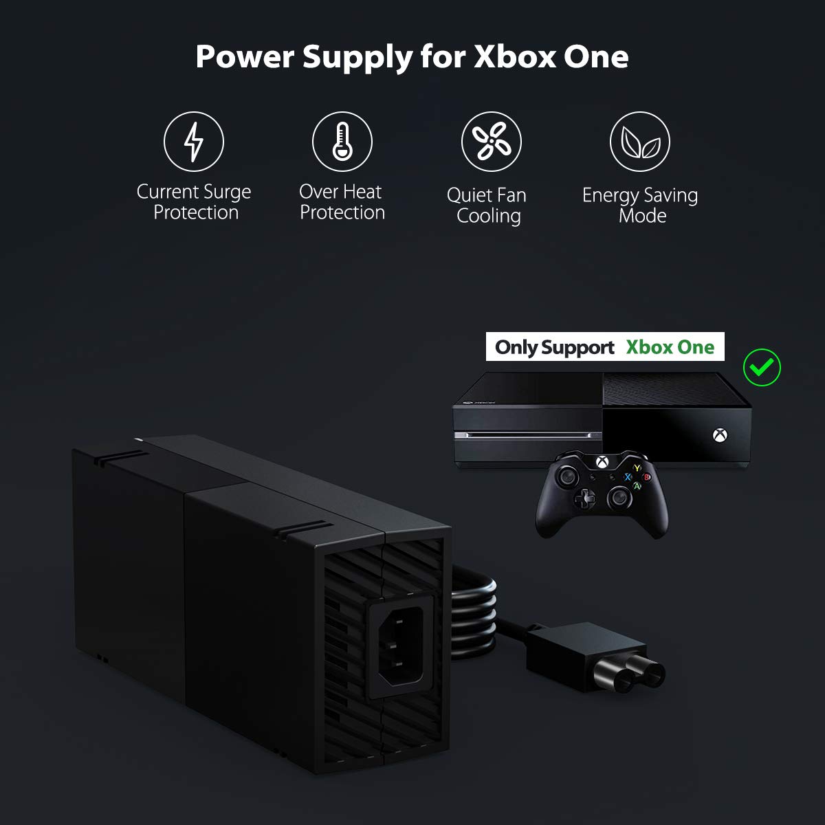 VGAME Xbox One Power Brick Supply, Replacement Power Cord Accessory 100-240V AC Adapter Power Box Xbox One Charger