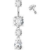 CHARMONLINE G23 Titanium Dangle Belly Button Rings Internally Threaded 10 mm Long Belly Ring Dangling Navel Rings 14G Belly Piercing Jewelry for Women Men