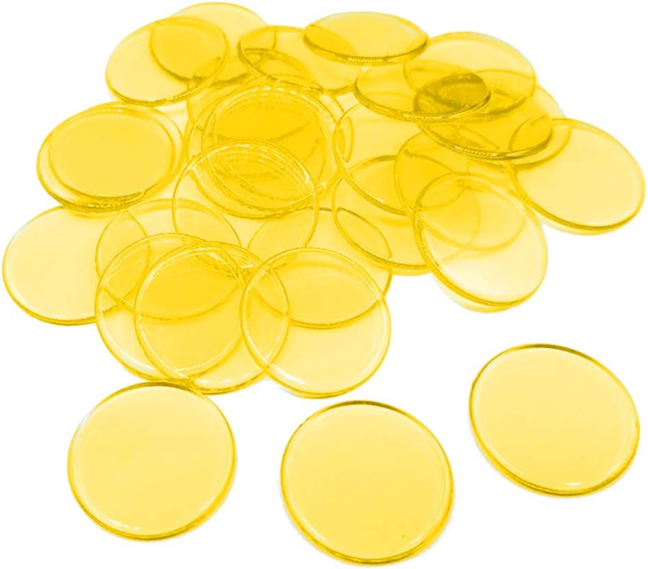HUAhuako Bingo Chips, 100Pcs 19mm Transparent Color Counting Math Game Counters Markers Yellow 100pcs