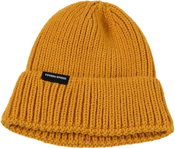 Amazon Co Jp ニット帽 ニット帽 メンズ 小さな黒いラベルのニットウールの帽子 男性と女性の秋と冬の帽子 暖かいメロンレザーの帽子 黄 M 56 58cm 服 ファッション小物