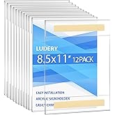 Ludery 8.5 x 11 Acrylic Sign Holder Wall Mount ,Wall Sign Menu Paper Holder with Double Side Tape Adhesive for Home, Office, Store, Restaurant (12 Pack)