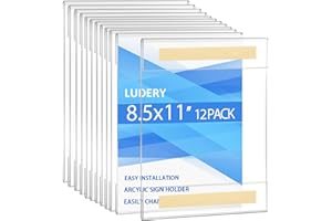 Ludery 8.5 x 11 Acrylic Sign Holder Wall Mount ,Wall Sign Menu Paper Holder with Double Side Tape Adhesive for Home, Office, Store, Restaurant (12 Pack)