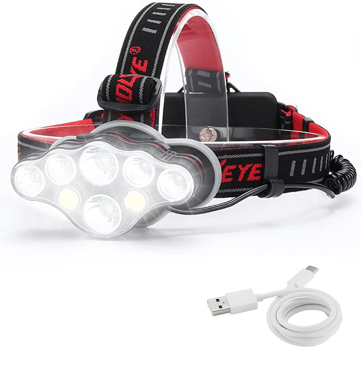 Head Torch Rechargeable: 8 Lighting Modes Headlamp LED Rechargeable Super Bright 18000 Lumens Waterproof IPX5, Gifts for Men Hands-Free Flashlight Mens Gifts for Cycling, Hiking, Camping, Fishing