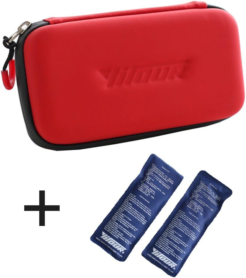 Insulin Travel Cooler Bag, Diabetic Medication Insulated Case, Cooling Wallet Organizer for Diabetics Medication Keep Cool with 2 Ice Packs, Waterproof EVA Material (Red)- Happy Hours