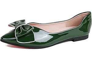 WAMBHC Flats Shoes Women Leather Comfortable Flats Pointed Toe Dress Shoes for Women Bow Memory Foam Insole Slip on Work Flats for Women