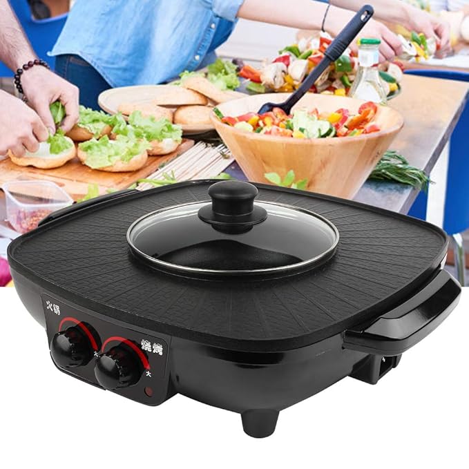 Electric Grill, Electric Barbecue Grill 2 in 1 Hot Pot Chafing Dish Non