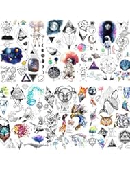 6 Sheets FANRUI Cute Small Temporary Tattoos For Kids Men Women Watercolor Space Star Mountain Unicorn Children Cartoon Face Tattoo Stickers Boys Girls Child Waterproof Arm Tiny Hands Fake Tatoo Paper