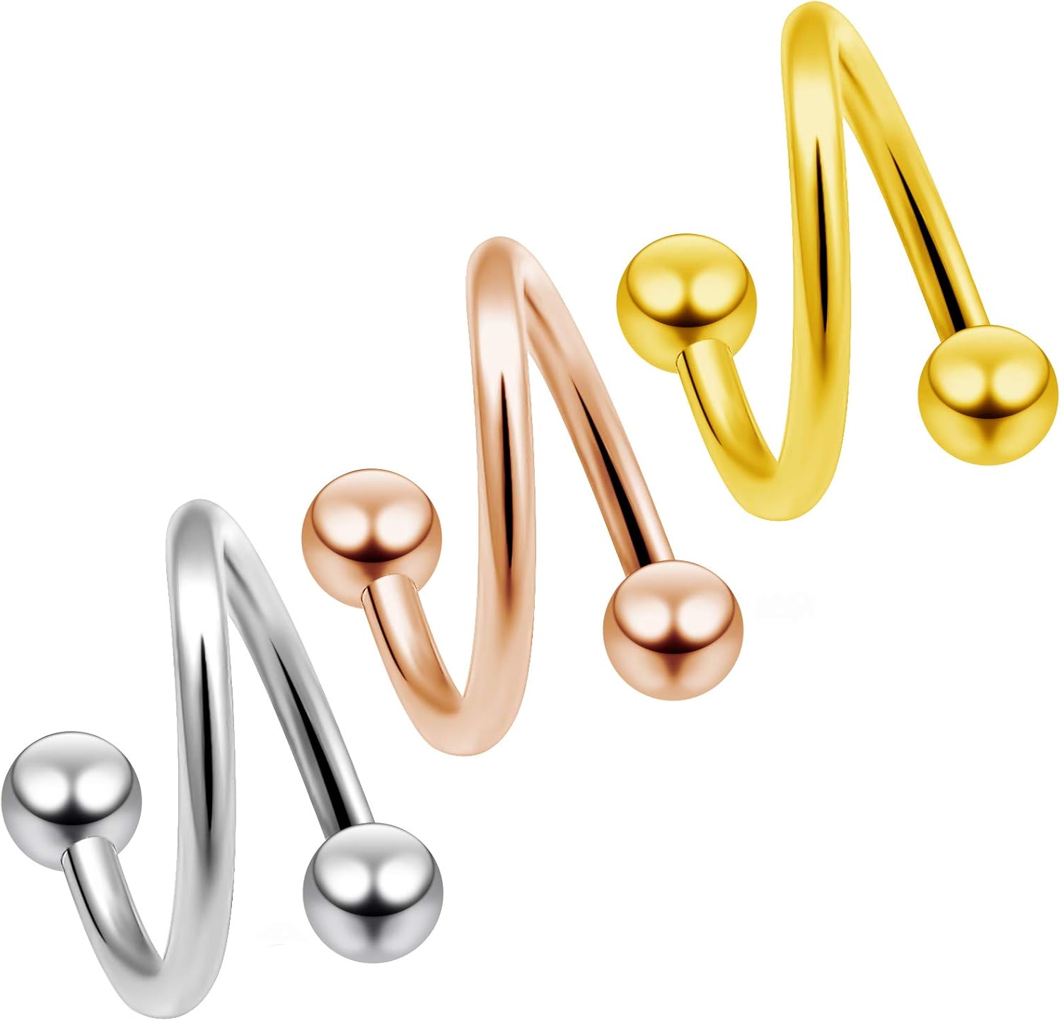 Buy Bling Unique 3pc Twisted Barbell 16g Spiral Piercing Earrings Daith