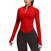 AVGO Women's Cropped Running Workout Jackets Zip Slim Fit Athletic Tops with Thumb Holes