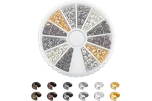 PH PandaHall 420 pcs 6 Colors 3mm 4mm Brass Crimp Bead Cover Knot Cover Cap Cord End Caps for Earring Bracelet Necklace Jewelry DIY Craft Making, Mixed Colors