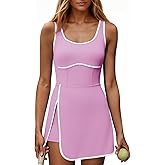 Fisoew Womens Workout Tennis Dress with Built-in Bra & Shorts Pockets Sleeveless Cutout Golf Athletic Mini Dresses