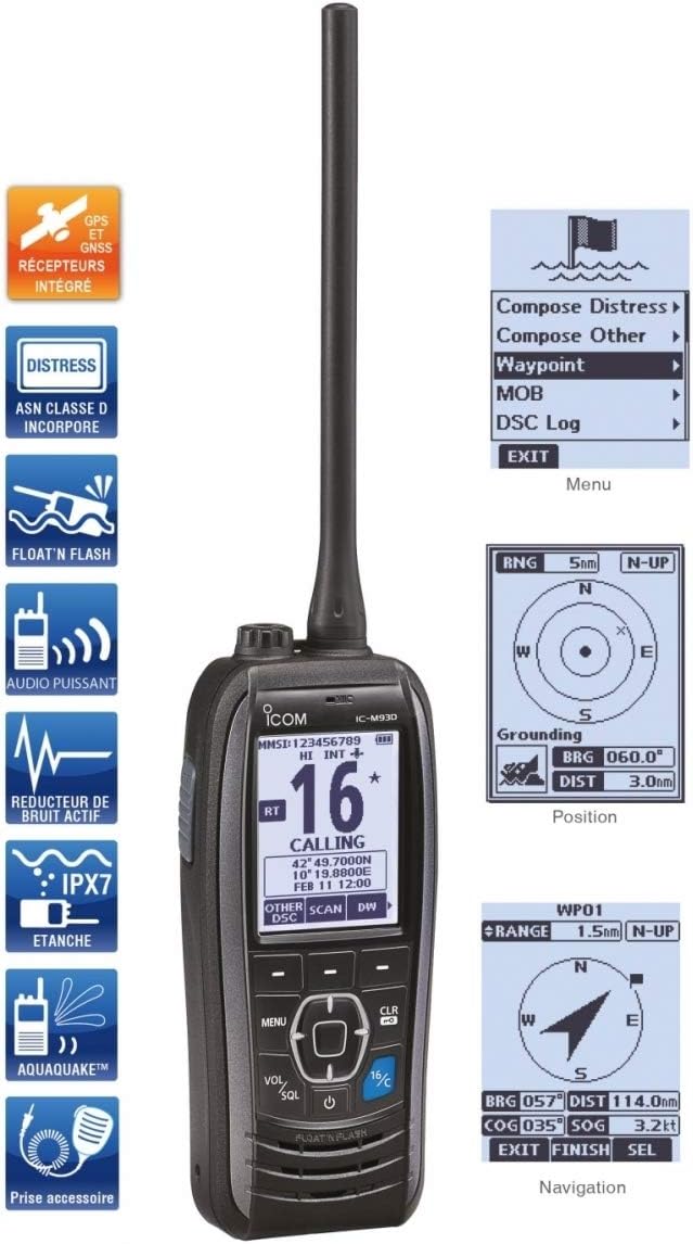 ICOM IC-M93D Marine VHF Handheld Radio with GPS & DSC, 5W
