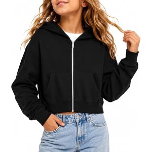 Girls Zip Up Hoodies Cropped Sweatshirt Lightweight Hooded Fall Jacket Teen Girl Back to School Outfits 5-14 Years