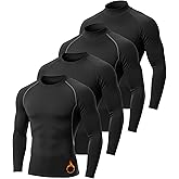 Coume 4 Pack Men's Thermal Compression Shirt Fleece Lined Turtle Mock Neck Undershirt Long Sleeve Athletic Workout Base Layer(Black/Black and Gray,Large)