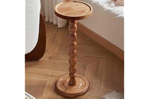 Brown Small Round Side Drink Table with Solid Wood Leg Pedestal Accent for Space Living Room Bedroom Sofa Spaces End Couch Pe