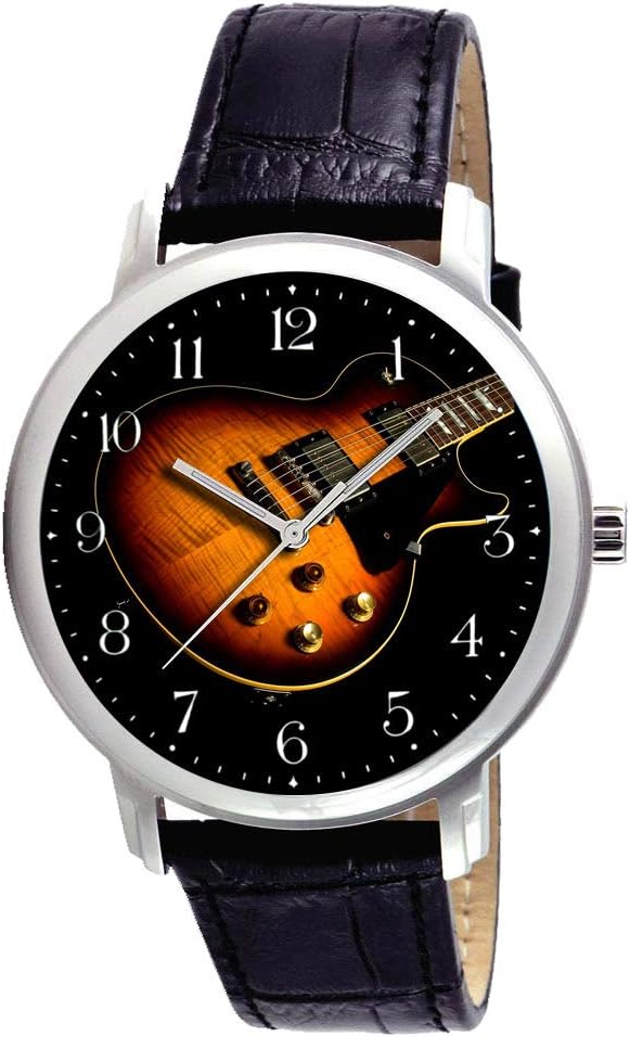 Beautiful Maple Electric GUITAR Art 40 mm collectible chromed brass wrist watch