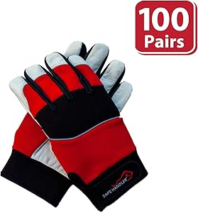 SAFE HANDLER MIG Welding Gloves | Sturdy, Fire Resistant for Grill Fireplace Furnace BBQ, Non-slip Material, Breathable, Flexible, Hook & Loop Closure, Reinforced Palm (CASE OF 100 PAIRS)