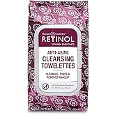 LIVAURA Retinol Anti-Aging Cleansing Towelettes – All-in-One Cleanser, Toner & Makeup Remover in a Convenient Pre-Moistened Wipe – On-The-Go Exfoliating, Toning & Hydrating Leaves Skin Clean