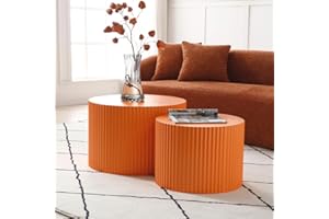 WILLIAMSPACE Nesting Coffee Table Set of 2, Matte Orange Round Wooden Coffee Tables, Modern Luxury Side Tables Accent End Table for Living Room Apartment, 23.62"*23.62"*15.75"H (Orange,Round)