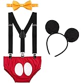 IBTOM CASTLE Baby Boys First Birthday 1st/2nd/3rd Costume Cake Smash Outfits Y Back Suspenders Bloomers Bowtie Set Mouse Ear