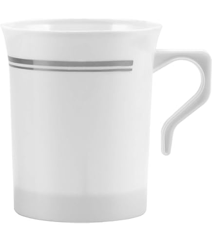 Amazon.com: Smarty Had A Party 120 Disposable Coffee Cups 8 oz with Handles   8 oz Coffee Mug  White with Silver Rim Hot Drink Disposable Mugs with  Handles,Parties, Offices, Businesses, Tea,