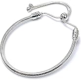 Bolenvi European Charm Bracelet - Adjustable 3mm 925 Sterling Silver Snake Chain for Charms, Compatible with Pandora Beads & Pendants - Clip On/Off Sliding Bracelet