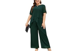 ZOMVA Plus Size Dressy Chiffon Pant Suit 2 Piece for Wedding Mother of The Bride Groom Formal Set Elegant Outfit