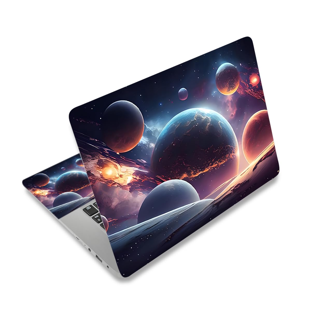 Photo 1 of Laptop Decal Sticker Skin Cover, 12" 13.1" 13.3" 14" 15" 15.4" 15.6" Laptop Netbook Vinyl Art Skin Sticker Cover Notebook PC Protector (2 Wrist Pad Included), Removable Reusable, Cosmic Planets