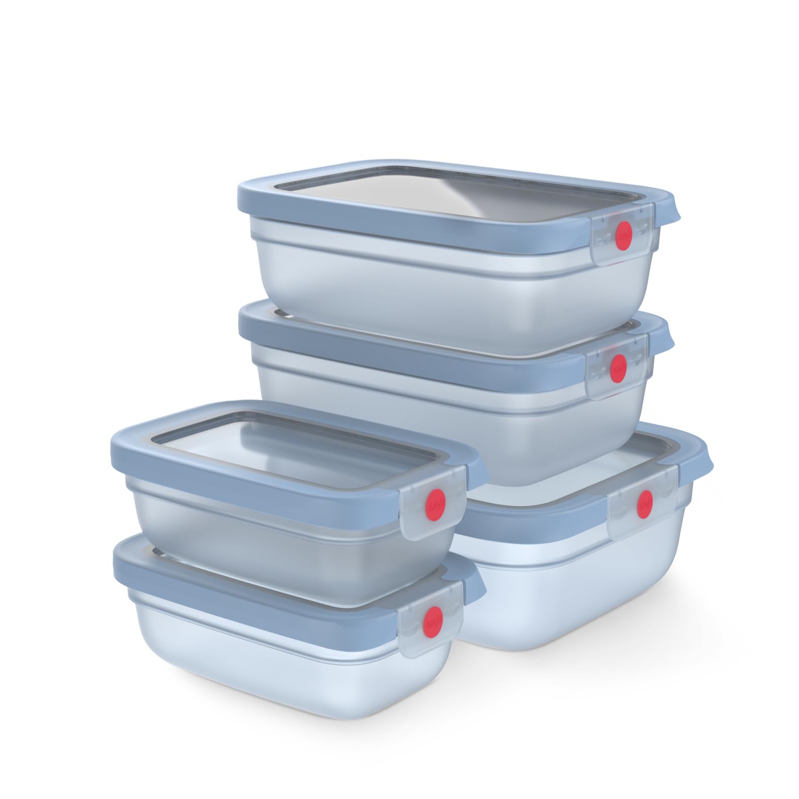 Emsa oneClick Frischhaltedosen, 5-teiliges Set, 2x0,5, 2x1,2, 1x2,3L, 100 Prozent dicht, Made in Germany, gefrier-, mikrowellen- und spülmaschinengeeignet, platzsparend, blau, N1230900