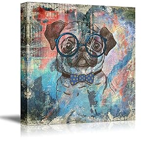 Square Dog Series Vintage Style Colorful Painting of...