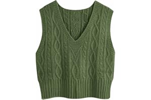 Aoysky Sweater Vest Women's V-Neck Sweater Tank Tops Pullover Cable Knit Vest Solid Color Sleeveless Loose Fit Sweater Top