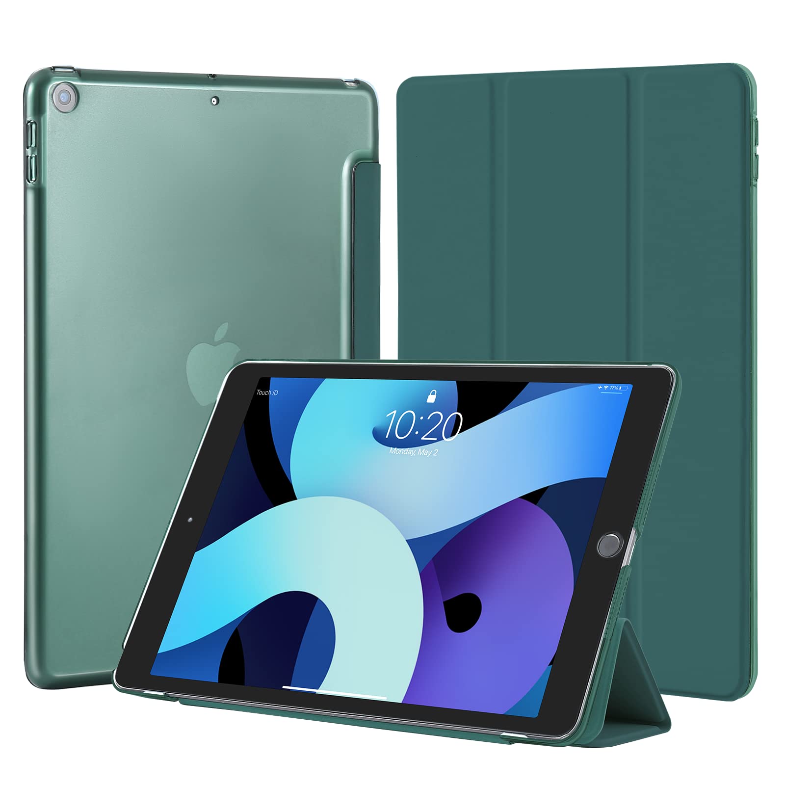 4UBonLife Case for iPad 9th/8th/7th Generation 10.2 inch 2021/2020/2019, Slim Stand Protective Case with Translucent Frosted Hard Back Cover Shell, Night Green