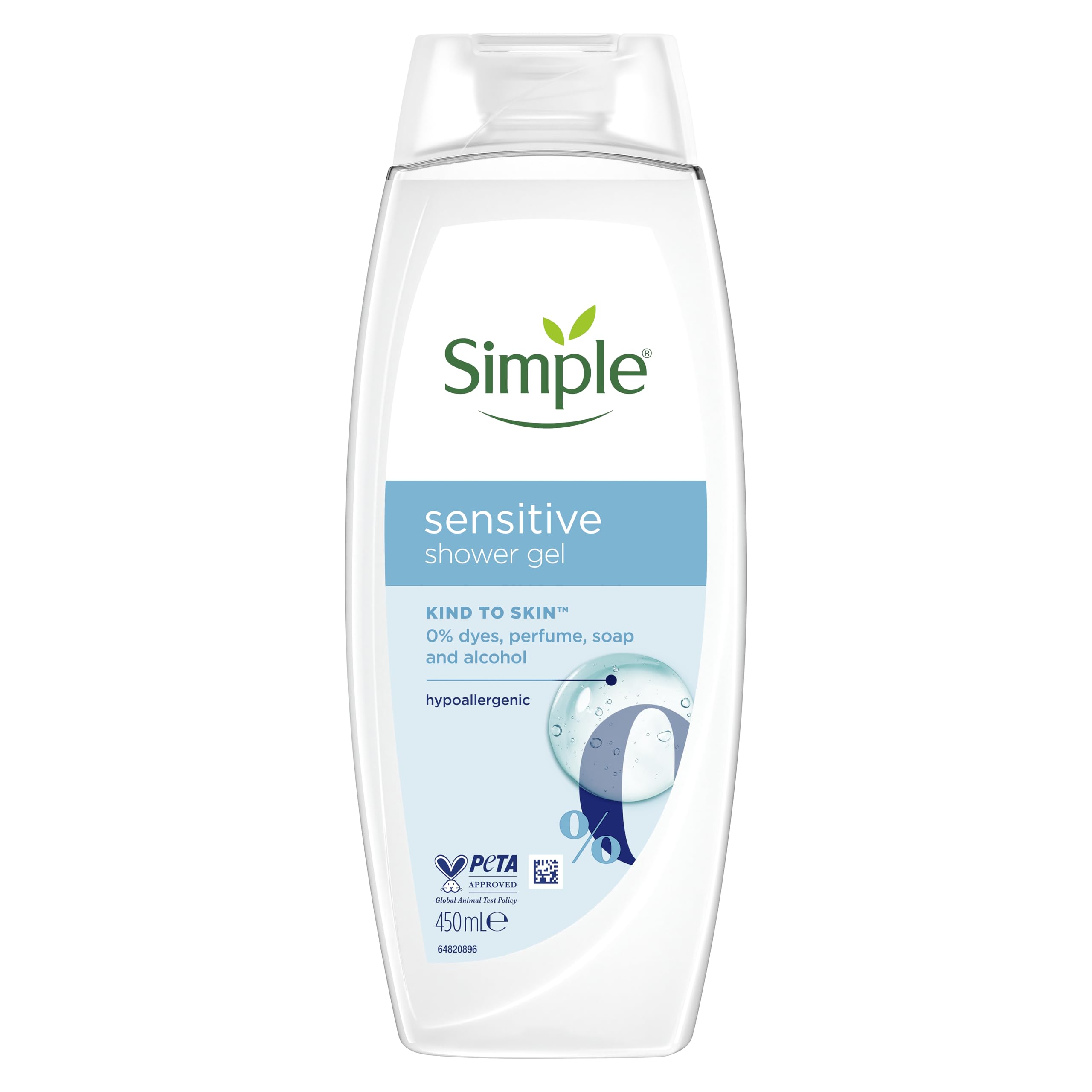 Simple Kind to Skin Sensitive Shower Gel ultra-gentle & hypoallergenic body wash for sensitive skin 6x 450 ml