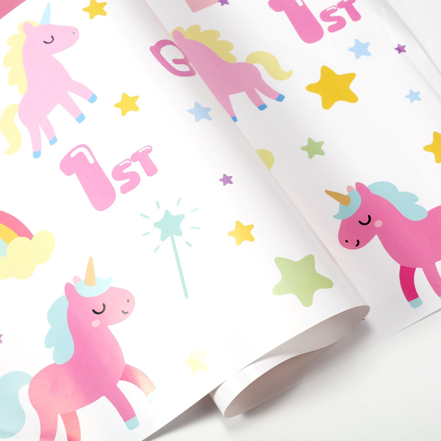 Photo 1 of 10 Sheets 1st Birthday Wrapping Paper for Girls, 27x16 Inch First Pink Happy Birthday Packaging Tissue Paper for Baby Shower Party Favors Gift Wrap (Style 2)