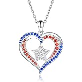 Sariel Red White and Blue Necklace 925 Sterling Silver American Flag 4th of July Independence Day Pendant Jewelry Gift for Women